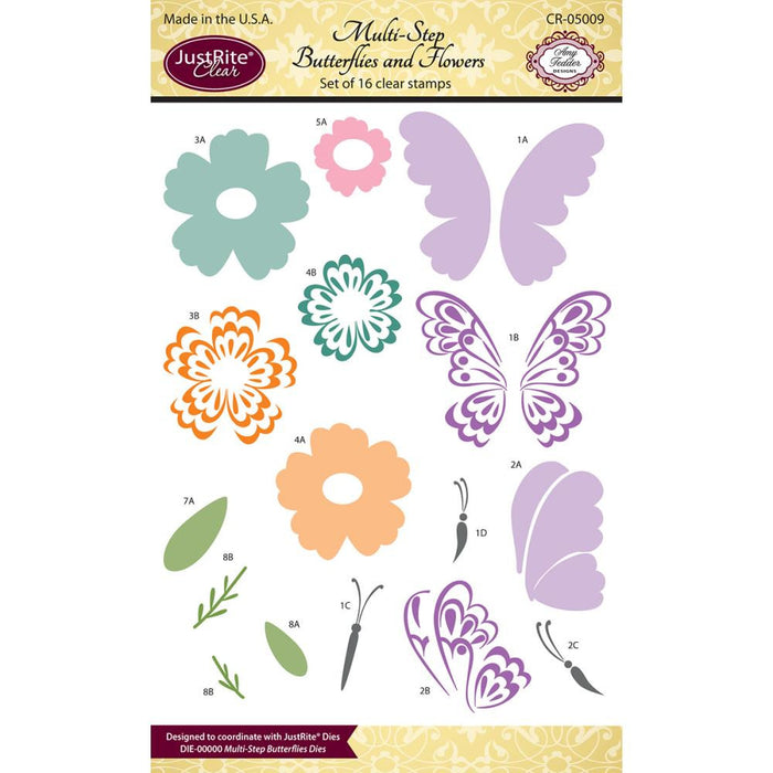JustRite  Clear Stamps Multy-Step Butterflies and Flowers  4"X6"
