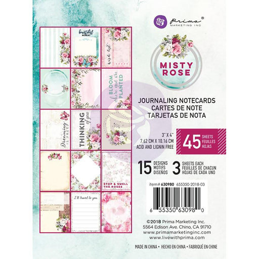 Misty Rose Journaling Cards Pad 3"X4" 45/Pkg