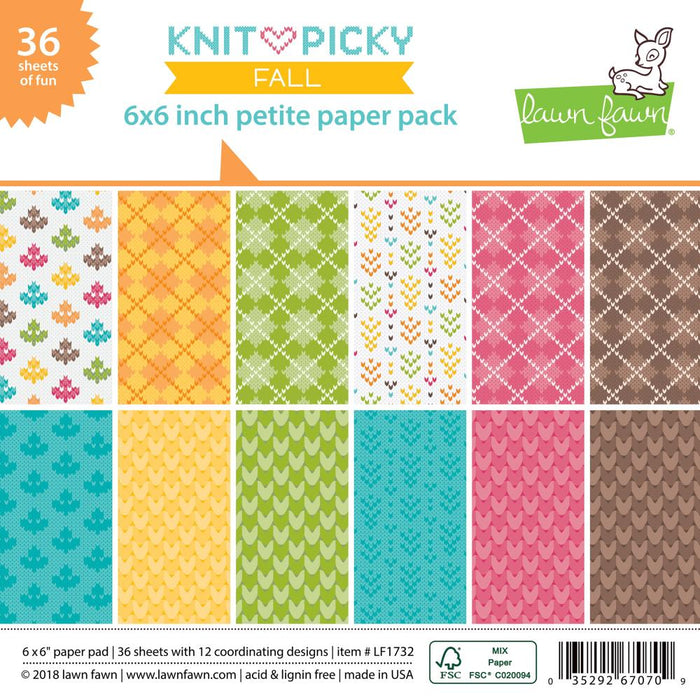 Lawn Fawn Single-Sided Petite Paper Pack 6"X6" 36/Pkg - Knit Picky Fall