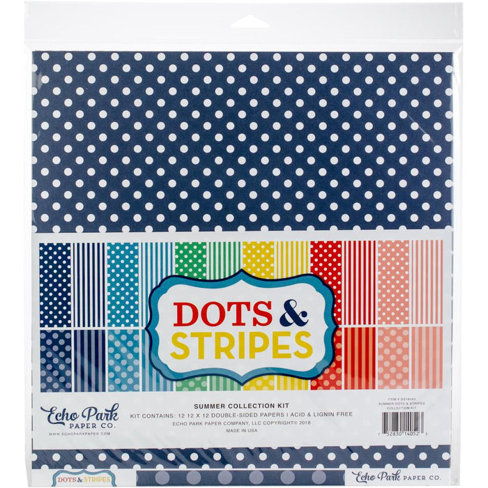 Echo Park Double-Sided Collection Pack 12"X12" 12/Pkg - Summer Dots/Stripes, 12 Designs/1 Each