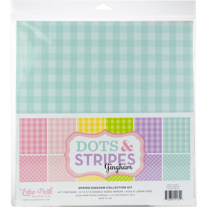 Echo Park Double-Sided Collection Pack 12"X12" 12/Pkg - Spring Gingham/Dots, 6 Colors/2 Each