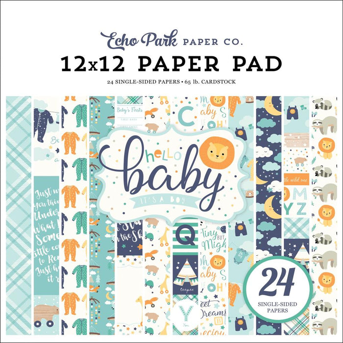Echo Park Single-Sided Paper Pad 12"X12" 24/Pkg - Hello Baby Boy, 12 Designs/2 Each