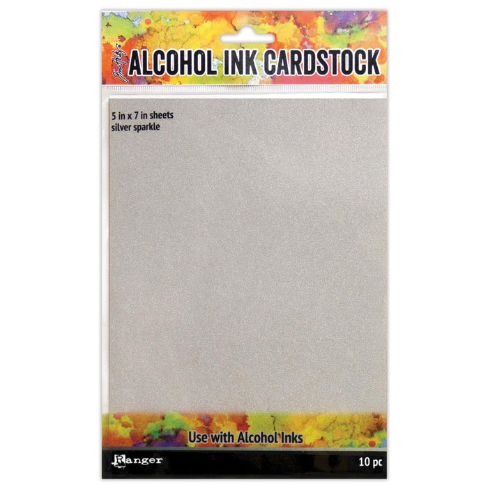 Tim Holtz Alcohol Ink Cardstock 5"X7" 10/Pkg - Silver Sparkle