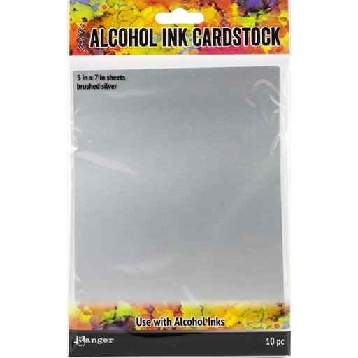 Tim Holtz Alcohol Ink Cardstock 5"X7" 10/Pkg - Brushed Silver