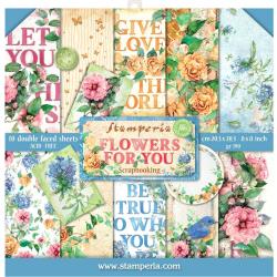 Stamperia Double-Sided Paper Pad 8"X8" 10/Pkg Flowers For You Aquarelle, 10 Designs