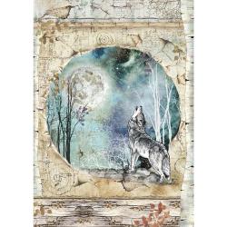 Stamperia Rice Paper Sheet A4 Cosmos Wolf & Moon