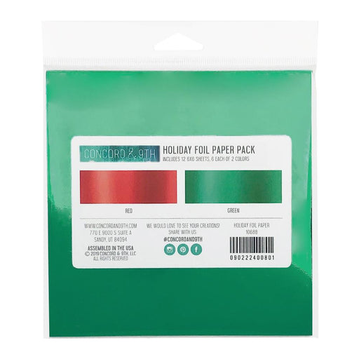 Concord & 9th Foil Paper Pack 6"X6" 12 Sheets - Holiday; 6 Sheets Each Of 2 Colors