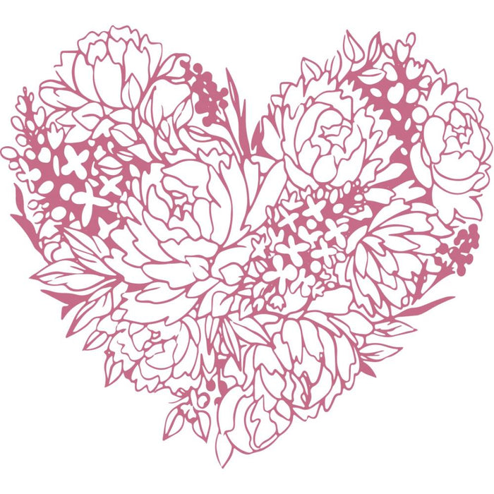 Couture Creations Peaceful Peonies Mini Stamp - Floral Heart 1.9"X1.9"
