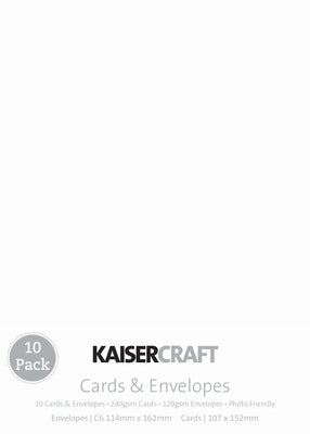 Kaisercraft Card + Envelopes 6 Packs- White