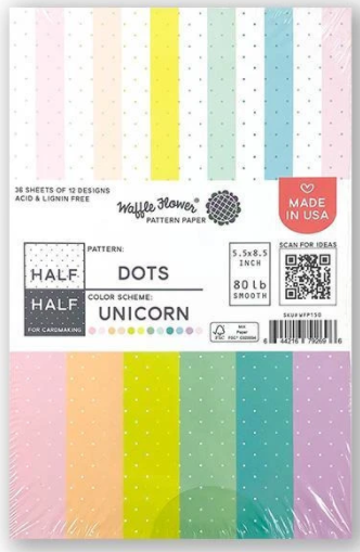 Half Dots/Unicorn - Waffle Flower 80lb Single-Sided Paper Pad 5.5"X8.5" 36/Pkg