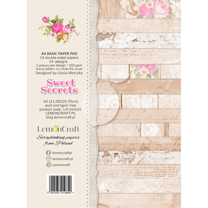 Stack of Basic Scrapbooking Papers - Sweet Secrets - A4